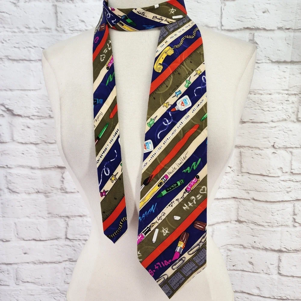 Vintage Nicole Miller Tie 100%‎ Silk Teacher Office Novelty 90s Stationery Gift